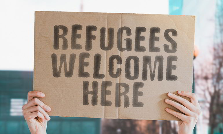 Refugees welcome sign